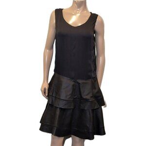 LMC Bod & Christensen Drop Waist Dress Sleeveless Silk Leather Ruffle Tiered